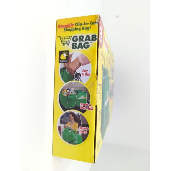 Grab Bag Set of 2 Reusable Shopping Bags Clip to Cart Grocery Pack and Carry - Picture 3 of 5